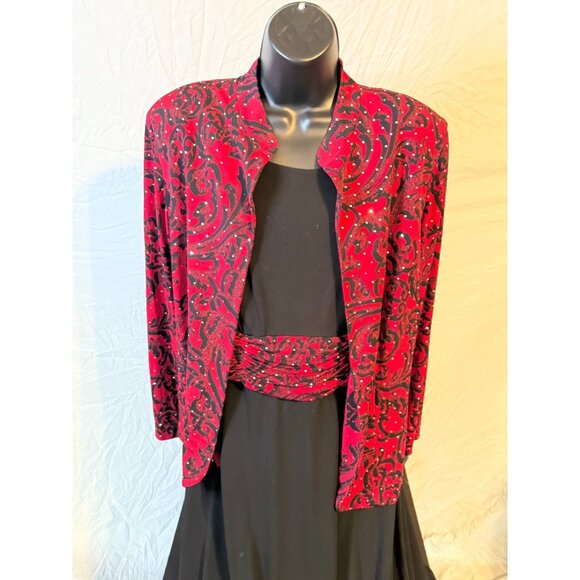 Jessica Howard Red Floral Black Jacket Dress Fancy Womens Plus Size 1X 14W Bling - Picture 1 of 4